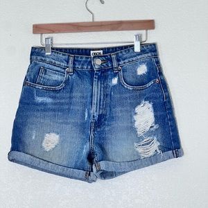 ASOS | Like new distressed cuffed denim high rise shorts size